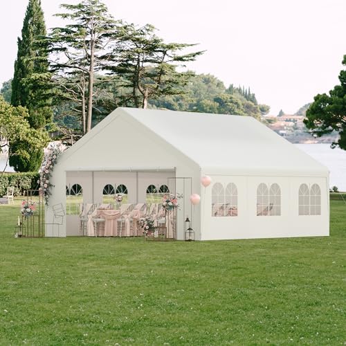 Phonjoroo Party Tent, 20’ x 20’ Heavy Duty Outdoor Canopy Tent All-Season Tarp & Removable Sidewall Waterproof Carport Wedding Canopy with Windows Event Shelters Outdoor Storage Shelter Birthday BBQ Phonjoroo