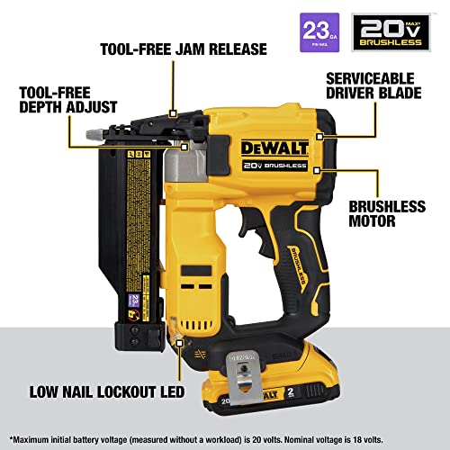 DEWALT ATOMIC Compact Series™ 20V MAX* Brushless Cordless 23 Ga. Pin Nailer Kit (DCN623D1) DEWALT
