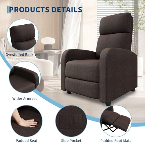 Garvee Recliner Chair for Adults, Lazy Reclining Chair Ergonomic Adjustable Single Sofa Enhanced with Side Pocket, Tall Back, Wide Arms & Padded Seat, Home Theater Seating for Living Room