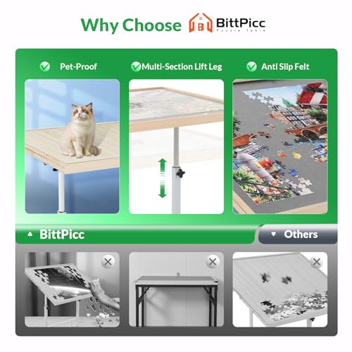 BittPicc Puzzle Table with Drawers for Adults 1500 Pieces Angle & Height Adjustable Jigsaw Puzzle Table with Metal Legs 35"X26" Tilting Puzzle Board Table with Cover Birthday Gift for Mom BittPicc