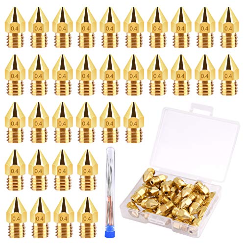TUPARKA 40Pcs 0.4mm Ender 3 Nozzle Kit 3D Printer Nozzles MK8 Brass Extruder Nozzles for Makerbot Creality CR-10 with Storage Box TUPARKA