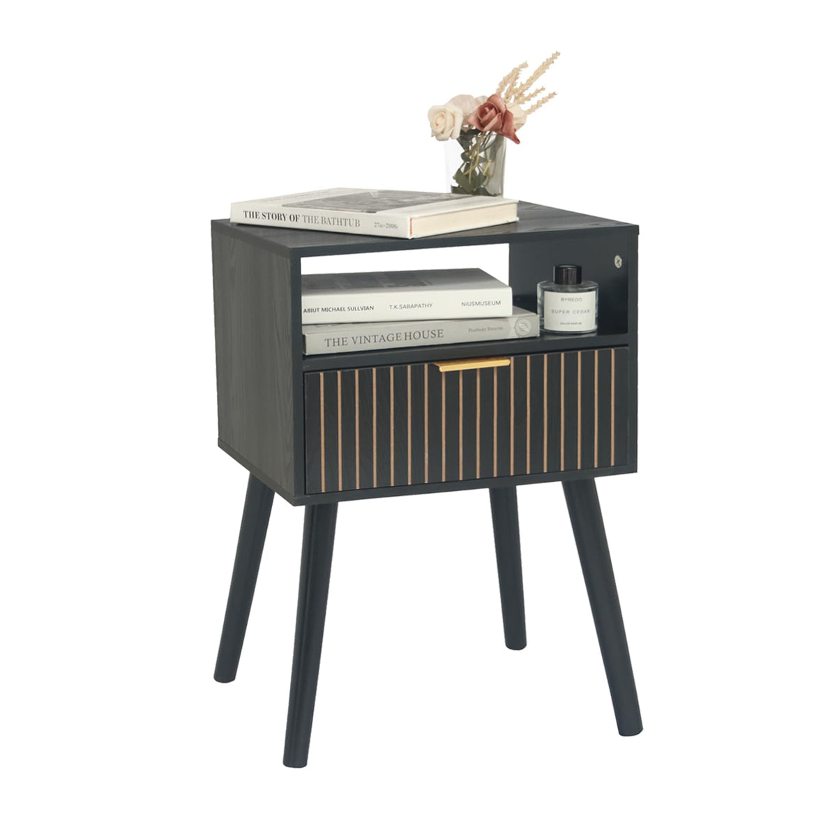 MaxSmeo Black Nightstand with Drawer, Mid Century Modern Bedside Table ...