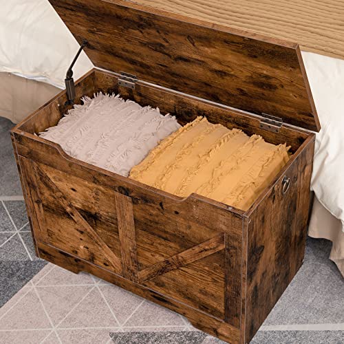 HOOBRO Storage Bench, 29.5” Retro Wooden Storage Chest with U-Shaped Cut-Out Pull, Safety Hinge, Supports 220 lb and Easy Assembly for Toy Box Organizer (Rustic Brown) BF77CW01 HOOBRO