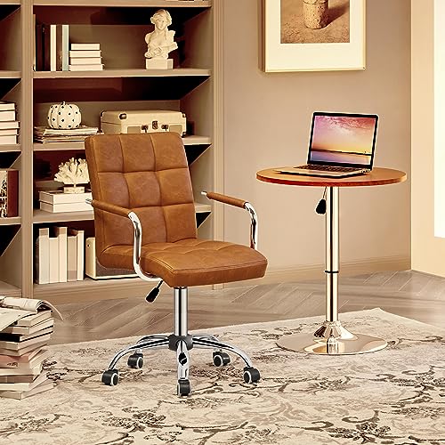 Yaheetech PU Leather Comfortable Office Desk Chair Mid Back Height Adjustable Computer Swivel Chair w/Armrests, Retro Brown Yaheetech