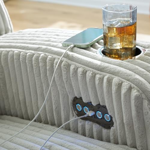 Signature Design by Ashley Broad Cove Modern Power Reclining Loveseat with Console, Adjustable Headrest and LED Lights, White Signature Design by Ashley