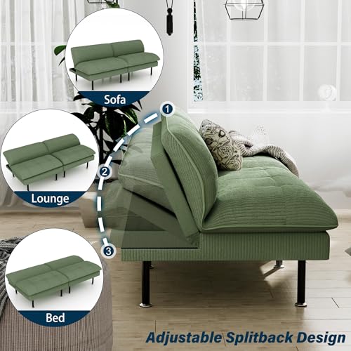 Ribilake 70" Futon Sofa Bed, 4 in 1 Multi-Function Couch Sleeper with Adjustable Backrest, Modern Convertible Futon, Recliner Small Loveseat for Living Room, Dorm, Green Ribilake