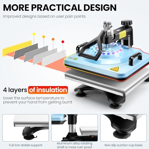 AKEYDIY 8 in 1 Heat Press with Tumbler Attachment 12 x 15 Inch Press W/Light Up PrimePress Sublimation Heat Press Machine Multifunction Swing Away Shirt Printing Heat Press for T-Shirts Cap & Mugs AKEYDIY