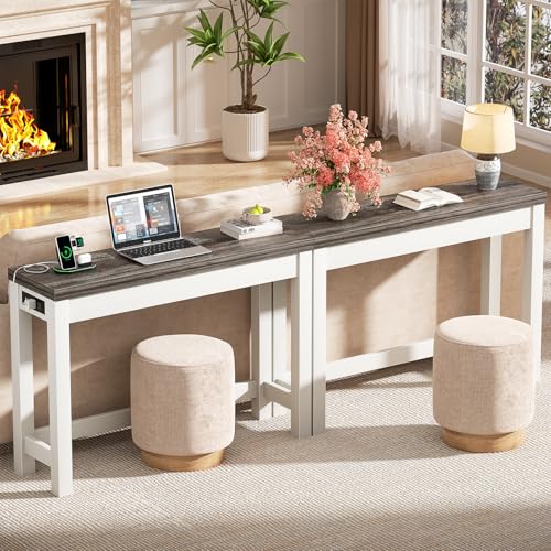 Cyclysio 47" Console Tables for Entryway, Narrow Console Tables for Living Room, Behind Couch Table, Sturdy Wood Support Hallway Table with 3AC+2USB Charging Station, Oak Cyclysio