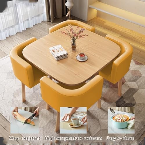 Modern Four Person Dining & Conference Table Set - Round & Square Shapes - Living Room, Kitchen & Office, Green Table Set WAZCSD