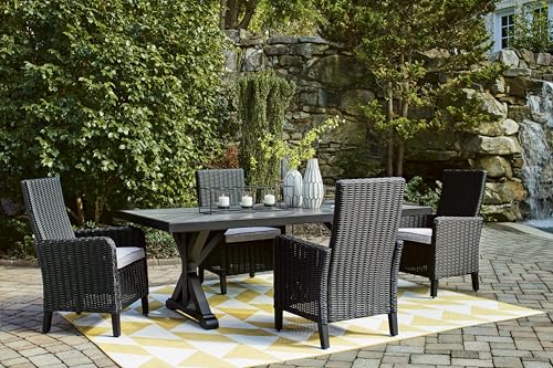 Signature Design by Ashley Beachcroft Casual Weather Resistant Outdoor Arm Chair with Cushion, Set of 2, Light Gray & Black Signature Design by Ashley