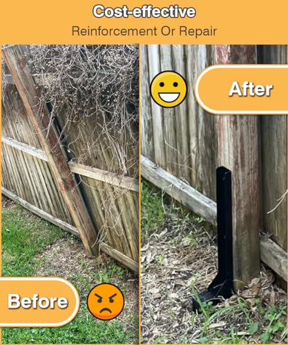 Mokeyder Fence Post Anchor Kit, Heavy Duty Metal Steel Fence Post Repair Kit, Fence Post Anchor Stakes Ground Spike for Repairing Tilted/Broken Wood Fence Post, Double-Tube Style, 2 Packs Mokeyder