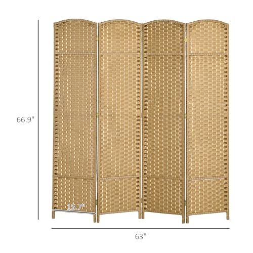 HOMCOM Room Divider, 4 Panel Folding Privacy Screen, 5.6' Tall Freestanding Wall Partition for Home Office, Bedroom, Nature Wood HOMCOM