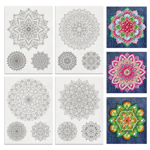 BENECREAT 4 Sheets 12 Pcs Mandala Water Soluble Embroidery Pattern, Stick and Stitch Embroidery Paper Designs, Embroidery Starter Kit for DIY Craft, Sewing Embroidery