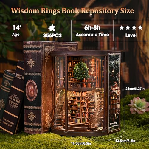 Book Nook Kit for Adults - DIY Miniature Wisdom Library Dollhouse, Book Nook Tiny House Bookshelf Decor Creative 3D Wooden Puzzle, Wooden Adult Craft Kits Gift