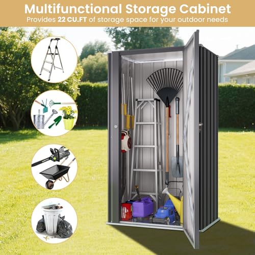 Greesum Outdoor Metal Storage Cabinet, 55'' Lockable Tall Shed, Vertical Tool Organizer Without Shelves for Garage, Patio, Backyard, Home & Lawn, Black Greesum