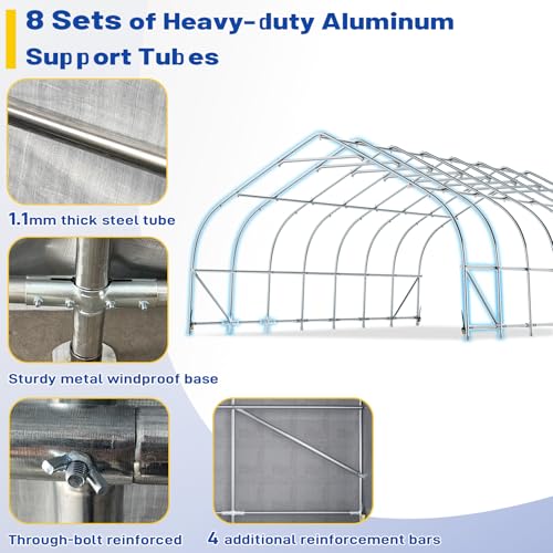 EROMMY 20x30 FT Heavy Duty Durable Carport, Silver Gray, Galvanized Steel Frame Garage Shelter and Outdoor Storage, Waterproof 3-Layer PE Cover, Fits 2 Cars, Boat, Farm Equipment EROMMY