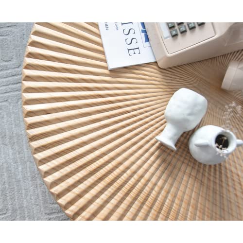 LONYKE 2-Piece Modern Farmhouse Living Room Coffee Table Set, Nesting Table Round with Handcrafted Wood Radial Pattern LONYKE