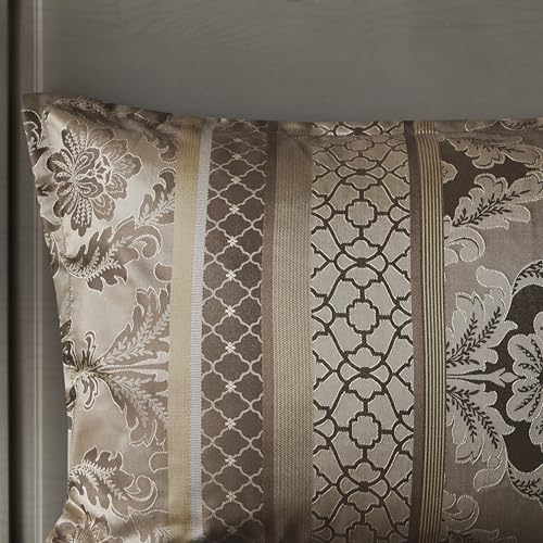 Madison Park Bellagio Cozy Comforter Set - Luxurious Jaquard Traditional Damask Design, All Season Down Alternative Bedding with Matching Shams, Decorative Pillow, Queen(90"x90"), Brown/Gold 7 Piece Madison Park