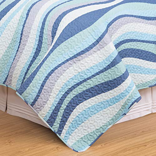 C&F Home Sea Waves Seawaves Blue Ocean Coastal Theme Twin Bed 2-Piece Beach Reversible Coverlet Lightweight Quilt Set with 1 Sham Reversible Bedding Coverlet Comforter Nautical Bedding Set Twin 2 C&F Home