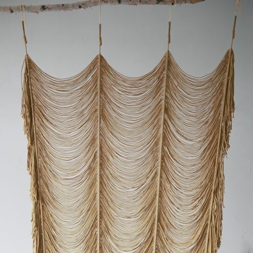 Macrame Curtain Boho Curtain Doorway Window Wall Decor Fiber Yarn Art Handwoven Wall Hanging Art Craftsmanship Home Door Bedroom Wedding Backdrop Arch,Closet Room Divider 59" W x 75" H (1 Panel,Khaki) Flber