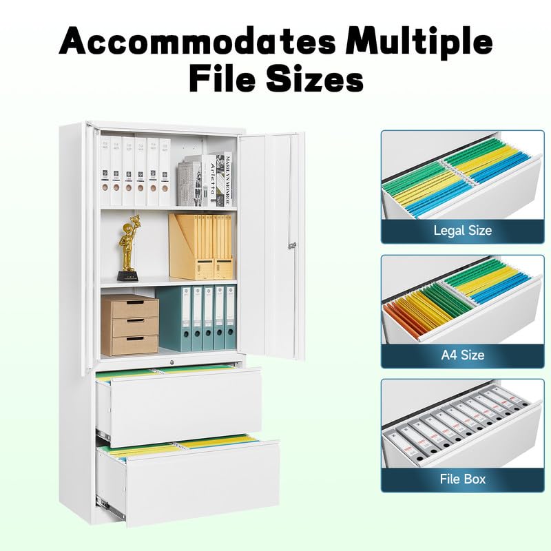 AFAIF Metal File Cabinets, Lateral Filing Cabinet with 2 Drawers, 71" H File Caninet for Home Office, Office Storage Caninets with Adjustable Shelves for Letter/Legal / A4 - Assembly Required AFAIF