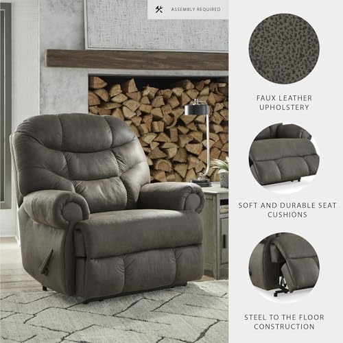 Signature Design by Ashley Camera Time Classic Tufted Faux Leather Zero Wall Recliner, Gray Signature Design by Ashley