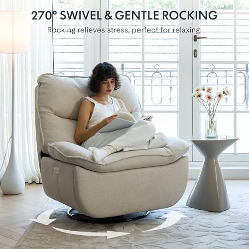 FLEXISPOT XR7 Power Swivel Recliner Chair for Adults, 41” Extra Wide Swivel Rocker Recliner, Power Rocking Glider with Side Pocket, 350 Lbs Capacity for Living Room Bedroom Gaming Room,White