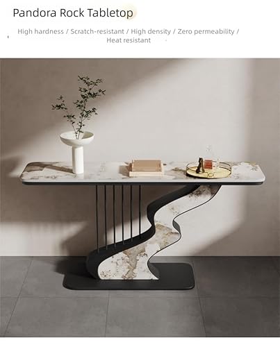 Modern Console Table with Sintered Stone Top & Metal Base, Narrow Entryway Table for Foyer & Living Room(Black+Gray,47.2"/120cm) wihgony