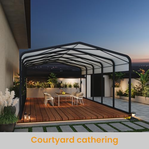 Unovivy 15x25 FT Metal Carport, Large Outdoor Heavy Duty Carport with Galvanized Steel Roof and 4 Support Feet, Spacious Vehicle Shelter for Cars, Boats, RVs, and Outdoor Equipment Unovivy