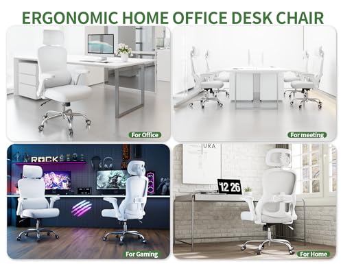 Veratric White Ergonomic Office Chair: Mesh Desk Chair Comfy with Adjustable Lumbar Support 400lbs High Back Computer Gaming Chair - Big and Tall Office Chairs with Extra Wide Seat-Adults Home Office Veratric