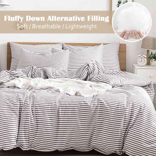 Nanko King Size Comforter Set, Grey and White Striped Print Pattern Soft Reversible Down Alternative Quilted Duvet Insert Bed Sets, Bedding Sets in a Bag for Women Men Teen, 104x90 3 Pcs Gray Stripe Nanko