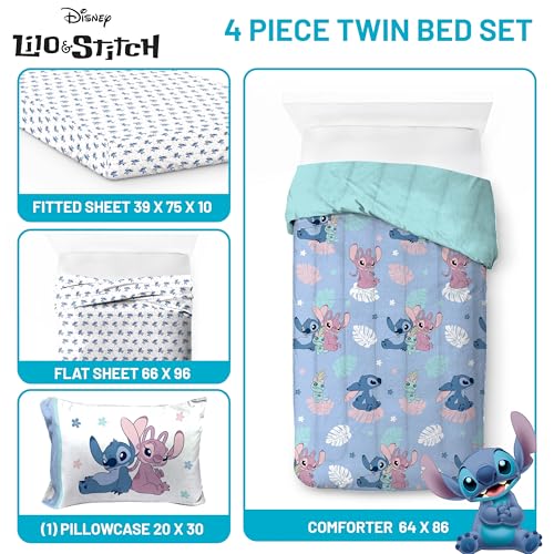 Jay Franco Disney Lilo and Stitch Twin Size Comforter Set - 4 Piece Bedding Includes Sheet Set, Pillow Covers & Bonus Duffle Bag - Super Soft Kids Bedding Jay Franco