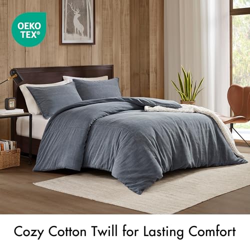 Woolrich King Duvet Cover Set Cotton Stone Washed, Oversized Duvet Cover for King Size Bed, All Season Soft King Size Bedding Cover, McKenzie, King/Cal King Blue 3 Piece Woolrich John Rich & Bros.