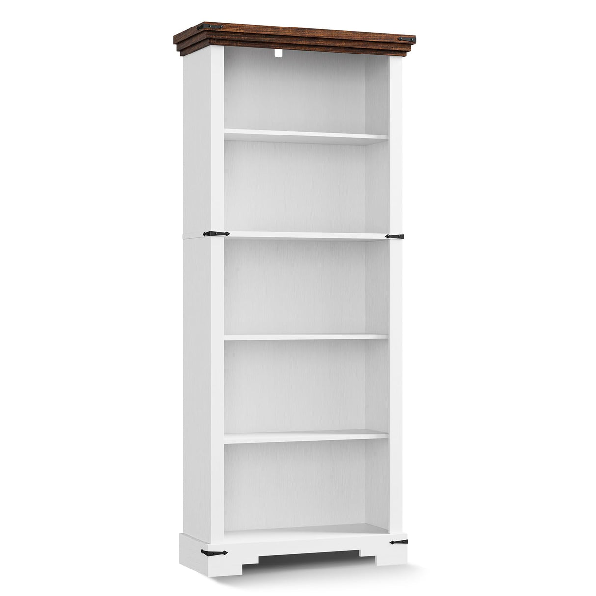 HOTLUU 5-Tier Farmhouse Bookshelf, 61.1 inch Tall Bookcase with Storage & Unique Design & One Adjustable Shelf, Wooden Bookshelf for Study Room, Living Room, Home Office, Bedroom (White) HOTLUU