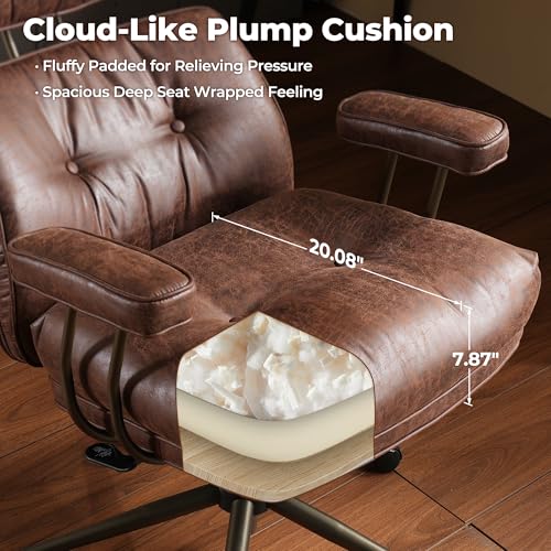 ovios Ergonomic Office Chair, High Back Faux Leather Executive Chairs with Thick Cushion, Comfy Mid-Century Modern Swivel Rolling Computer Armchair (Dark Brown, Suede Leather) ovios
