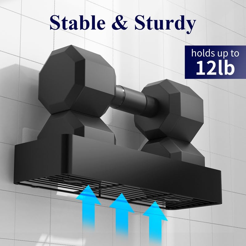 Kitsure Shower Caddy - 2 Pack Rustproof Shower Organizer, Drill-Free & Quick-Dry Shower Shelf for Inside Shower with Large Capacity, Durable Stainless Steel Shower Rack with 4 Hooks, Black Kitsure