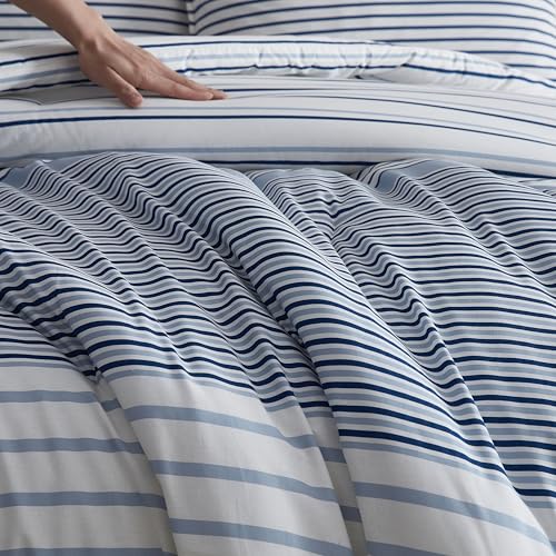 Eddie Bauer - Twin Duvet Cover Set, Luxuriously Soft Bedding with Matching Sham, Buttons & Corner Ties to Ensure Placement (Cooper Stripe Blue, Twin) Eddie Bauer