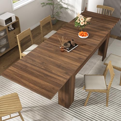 70.8"-110" Extendable Dining Table for 6-12 Person, Wooden Dining Room Table, Modern Extendable Table for Gatherings, Meeting for Small Kitchens, Dining Office Areas(Walnut) Fingertip WD