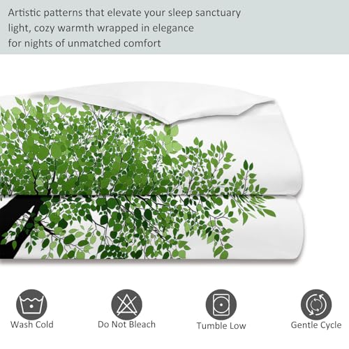 Single 61" x 79" Bedding Duvet Cover Set - Green Natural Minimalist Tree Printed 3 Piece Brushed Microfiber Comforter Quilt Cover with Zipper Closure for Men and Women Generic