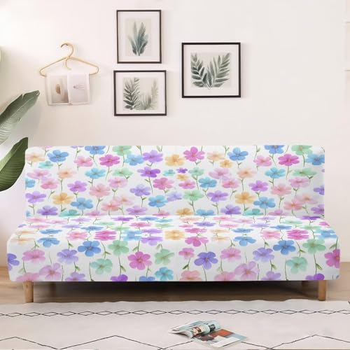 Fipuivrn Colorful Cherry Blossom Print Armless Futon Sofa Cover, Anti Scratch Furniture Protector Breathable Folding Sofa Bed Slipcover with Stretch Bottom for Kids and Pets Fipuivrn
