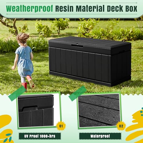 Greesum 82 Gallon Resin Deck Box Large Outdoor Storage for Patio Furniture, Garden Tools, Pool Supplies, Weatherproof and UV Resistant, Lockable, Black Greesum