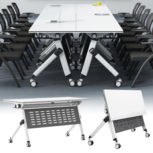 MOFGOE Folding Conference Table, Flip Top Training Table with Four Locking Wheels, Modular Office Desk with Strong Metal Frame, for Office, Conference Room, School,1 Pack,63 * 24 * 30in MOFGOE