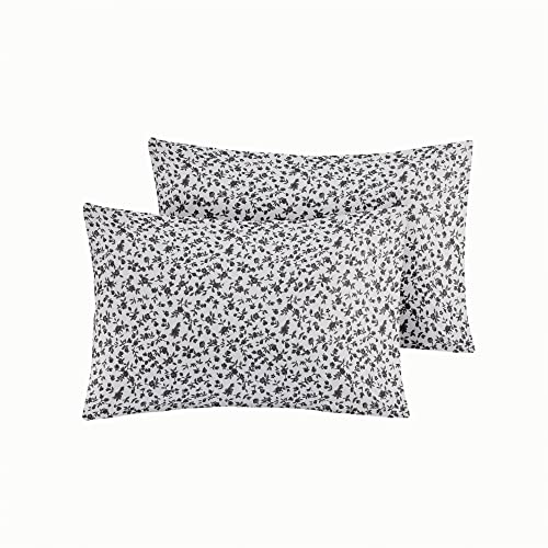 Intelligent Design Printed Microfiber Sheet Set, Soft Modern Bedroom Decor, Elastic Deep Pocket, All Season, Lightweight, Breathable, Cozy Bedding, Matching Pillowcase, King Black Floral 4 Piece Intelligent Design