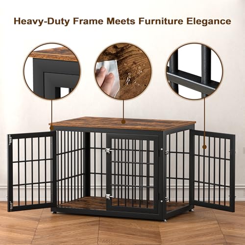 rehomerance 38 Inch Heavy Duty Dog Crate Furniture for Large and Medium Dogs, Decorative Pet House End Table, Wooden Cage Kennel Furniture Indoor, Rustic Brown rehomerance
