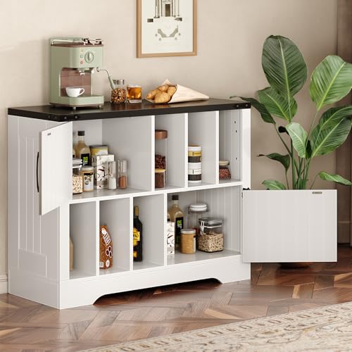 Garvee Record Player Stand, 39in Large Farmhouse Wood Vinyl Storage Cabinet Holds Up to 450 Albums with Barn Doors, Mid Century Modern Record Player Table for Living Room Bedroom, White Garvee