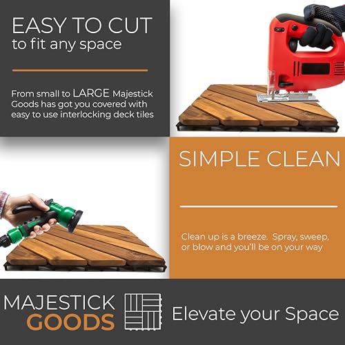 Interlocking Deck Tiles 8 Pack Diagonal - Snap Together Wood Flooring | 12 x 12 Acacia Hardwood Outdoor Flooring for Patio | Floor Decking Tile - Balcony Backyard Decor, Outside Wooden Patio Pavers Majestick Goods