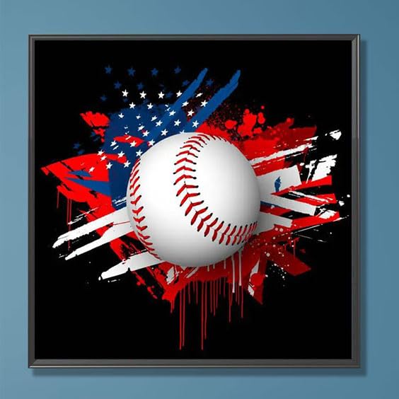 DIY 5D Diamond Art Painting Baseball Flag 16x16 Inch. Round Full Drill Rhinestone Embroidery for Home Wall Decoration Generic