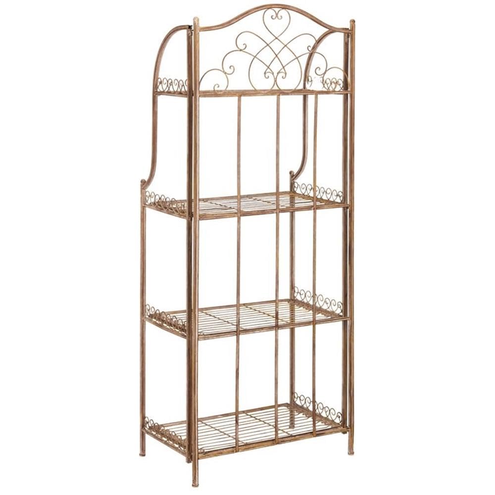 SAFAVIEH PAT5014A Collection Amaris Rusty Orange Wrought Iron 4 Tier Outdoor Bakers Rack Shelve Safavieh