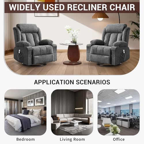 GarveeLife Rocking Recliner Chair for Nursery Glider Recliner with Cup Holder Swivel Rocker with Upholstered Deep Seat Comfy Single Sofa for Living Room Grey