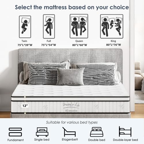 12 Inch Twin Size Mattress, New Hybrid Mattress in a Box, Cooling Gel Memory Foam Twin Bed Matress w/Motion Isolation, CertiPUR-US Certified, Medium Firm, RV Mattresses (12'') Majnesvon